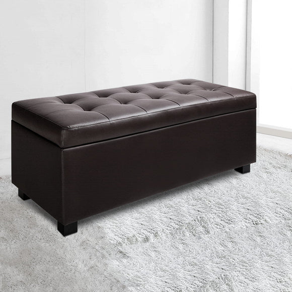 Artiss Storage Ottoman Blanket Box 97cm Leather Brown - RnR Galore