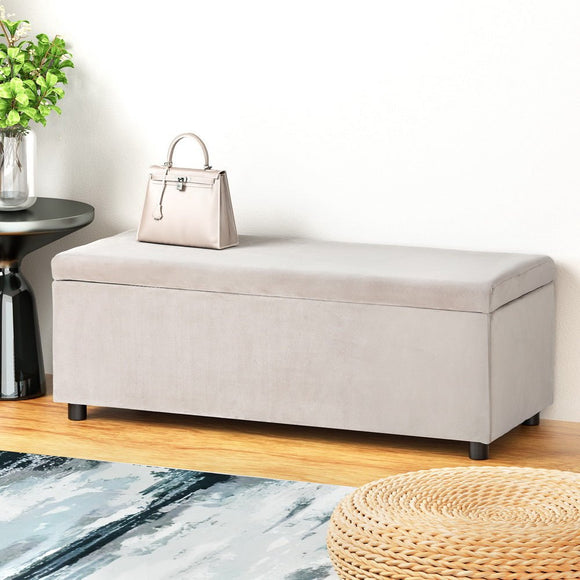 Artiss Storage Ottoman Blanket Box Table 97cm Velvet Taupe - RnR Galore