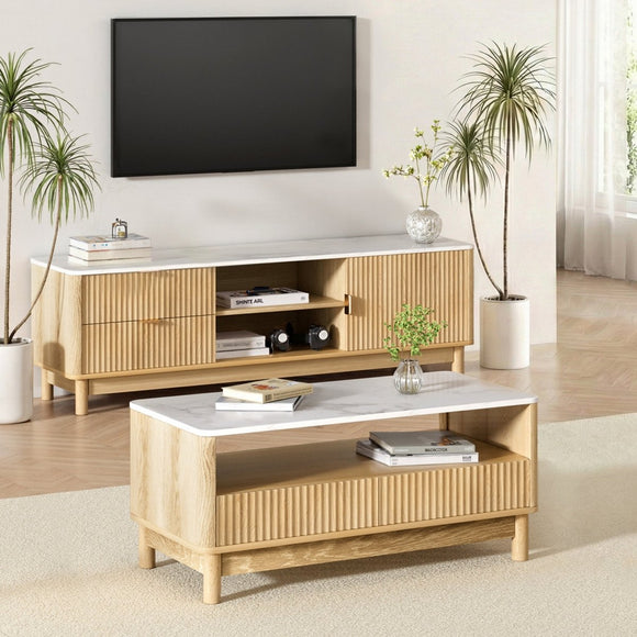 Artiss TV Unit & Coffee Table Set Storage Drawers Pine - RnR Galore