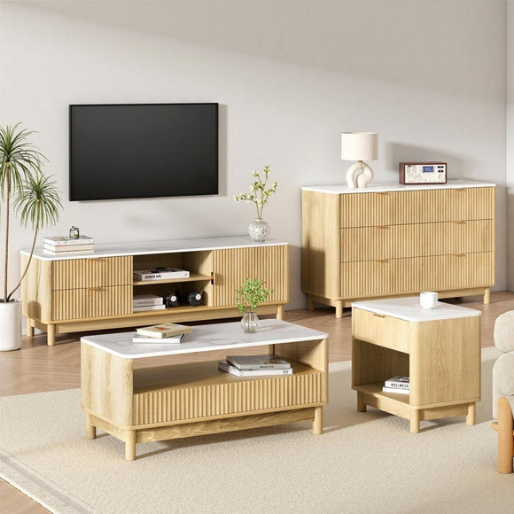 Artiss TV Unit & Coffee Table Set Storage Drawers Pine - RnR Galore
