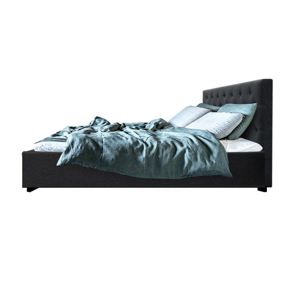 Artiss Vila Bed Frame Fabric Gas Lift Storage - Charcoal Queen - RnR Galore