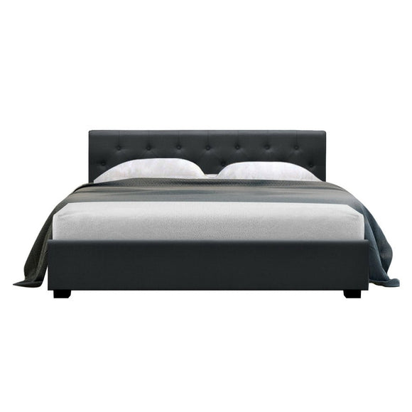 Artiss Vila Bed Frame Fabric Gas Lift Storage - Charcoal Queen - RnR Galore