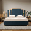 Austin Bed Frame Polyester Turquoise Fabric Padded Upholstery High Quality Slats Polished Stainless Steel Feet - RnR Galore