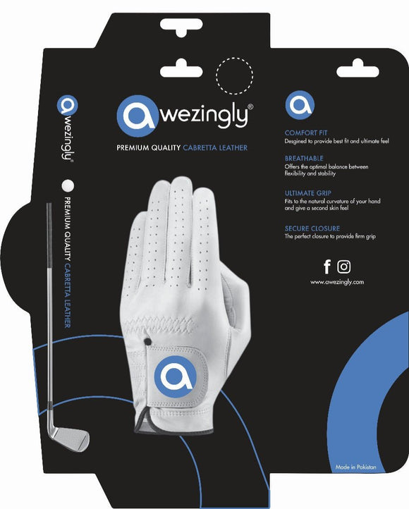 Awezingly Premium Quality Cabretta Leather Golf Glove for Men - White (L) - RnR Galore