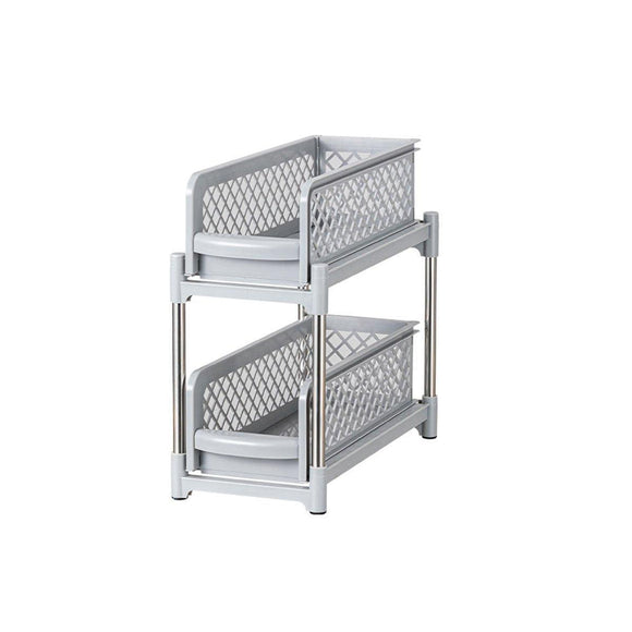Bathroom Kitchen Sink Storage Rack Drawer Plastic Shelf Seasoning Holder - Grey - RnR Galore