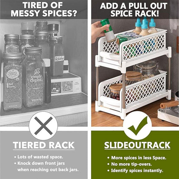 Bathroom Kitchen Sink Storage Rack Drawer Plastic Shelf Seasoning Holder - Grey - RnR Galore