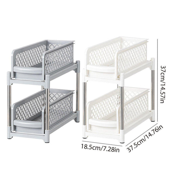 Bathroom Kitchen Sink Storage Rack Drawer Plastic Shelf Seasoning Holder - White - RnR Galore