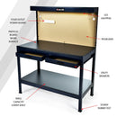 BAUMR - AG Steel Garage Workbench with LED Lights Pegboard Tool Storage Work Bench Workshop Table - RnR Galore