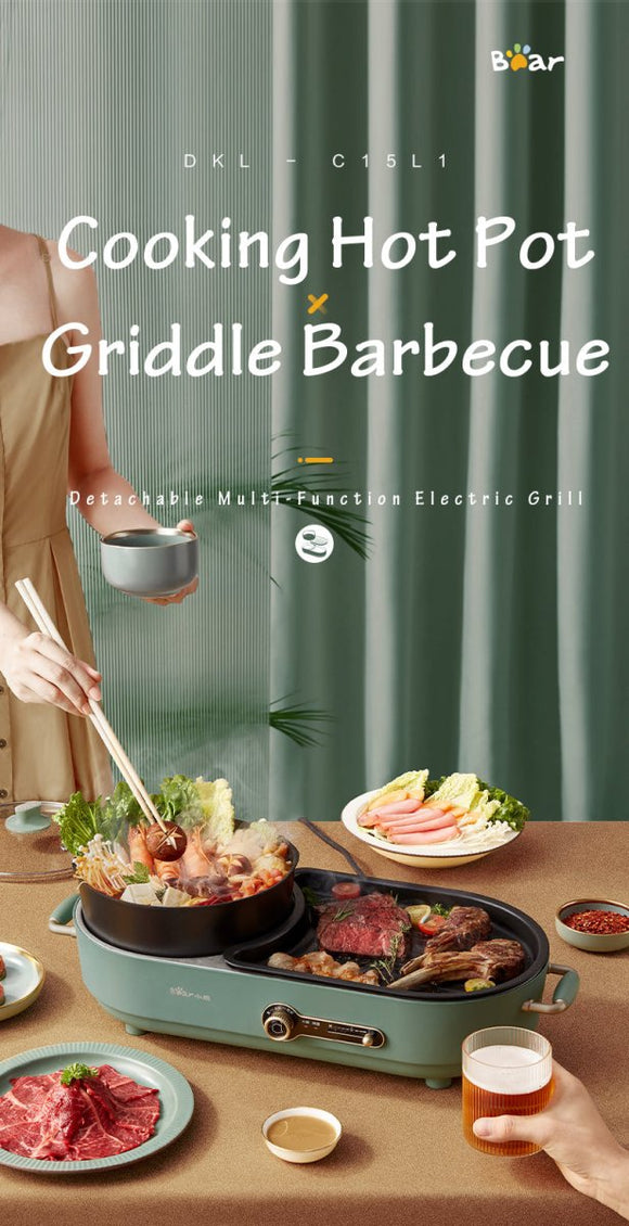 BEAR Multi - functional 2 - in - 1 Cooking Hot Pot And Griddle Barbecue Machine DKL - C15L1 - RnR Galore