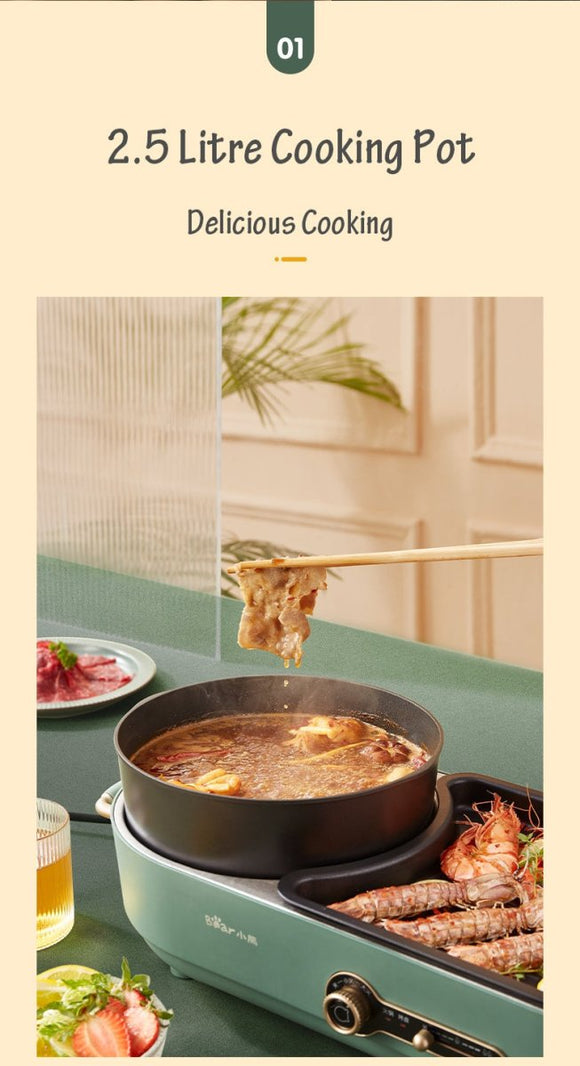 BEAR Multi - functional 2 - in - 1 Cooking Hot Pot And Griddle Barbecue Machine DKL - C15L1 - RnR Galore
