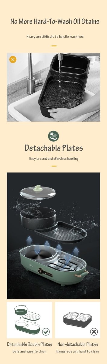 BEAR Multi - functional 2 - in - 1 Cooking Hot Pot And Griddle Barbecue Machine DKL - C15L1 - RnR Galore