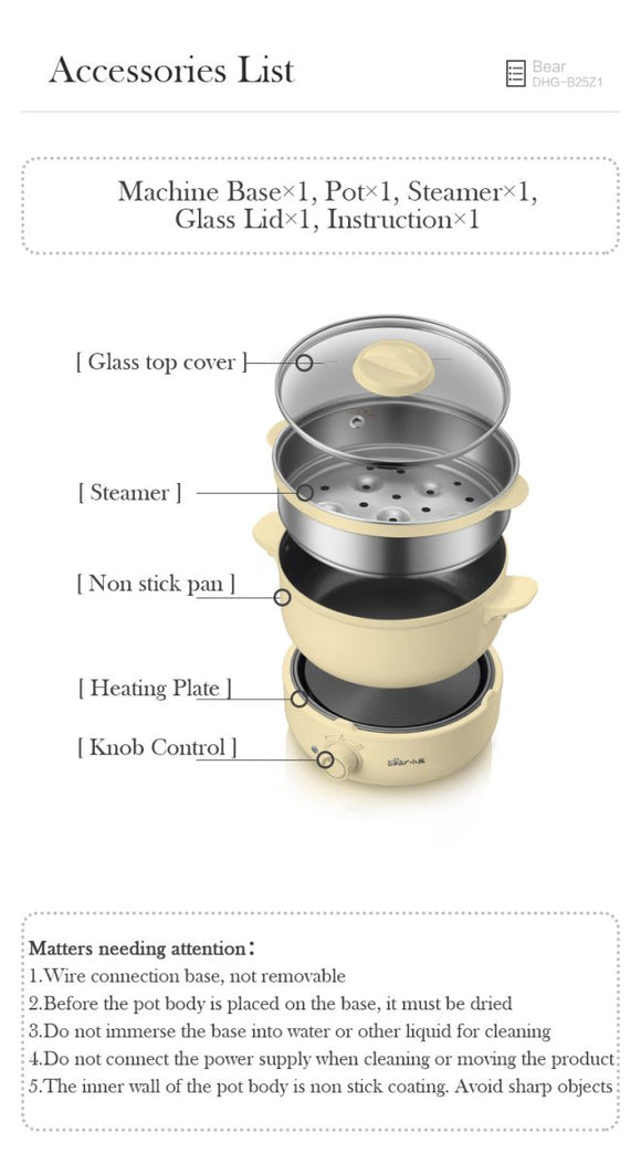 BEAR Multifunction Cooking Pot Hot Pot DHG - B25Z1 - RnR Galore