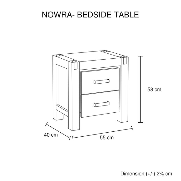 Bedside Table 2 drawers Night Stand Solid Wood Acacia Oak Colour - RnR Galore