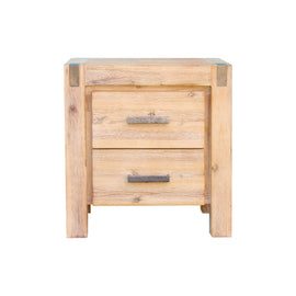 Bedside Table 2 drawers Night Stand Solid Wood Acacia Oak Colour - RnR Galore