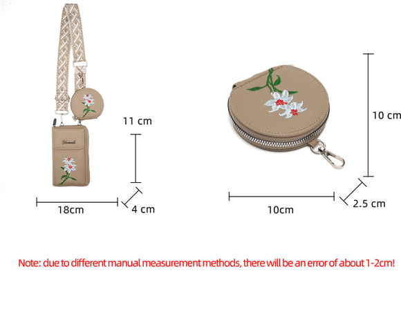Beige Chic Floral Embroidered 2 - in - 1 Crossbody Phone Bag with Coin Purse - RnR Galore