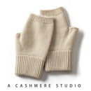 Beige Color Block Cashmere Fingerless Gloves for Women Autumn Winter Outdoor Cold Protection Warm Knitted Gloves - RnR Galore