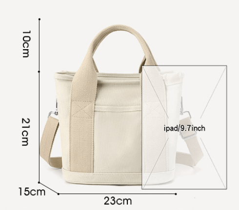 Beige Small Canvas Tote Bag Crossbody Lunch Handbag with Adjustable Strap Fits 9.7 Inch Tablet for Women Daily Work and Travel - RnR Galore