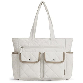 Beige Women's Multi - Pocket Tote Bag - Large Quilted Travel Handbag for Work, Gym, and More - RnR Galore