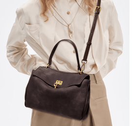 Beige Women's Vintage Suede Satchel Bag - Elegant Top Handle Purse with Gold Lock - RnR Galore