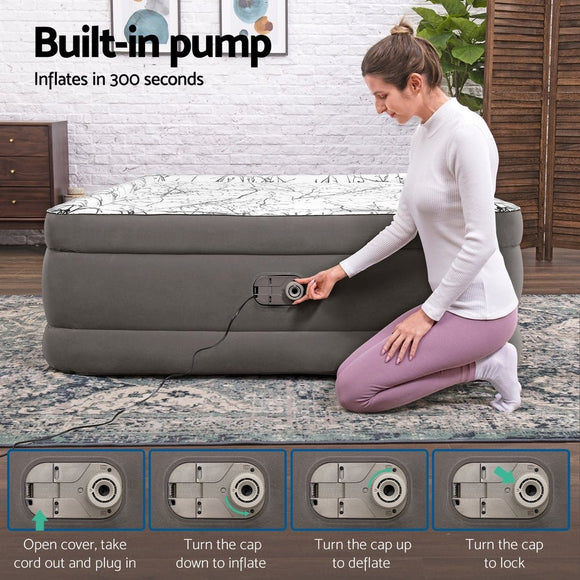 Bestway Air Mattress Queen Inflatable Bed 46cm Airbed Decorated Surface Grey - RnR Galore