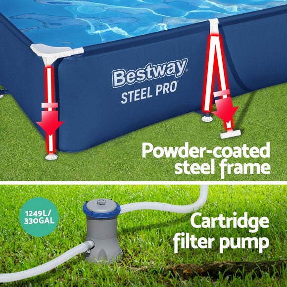 Bestway Swimming Pool 300x201x66cm Steel Frame Above Ground Pools w/ Filter Pump 3300L - RnR Galore