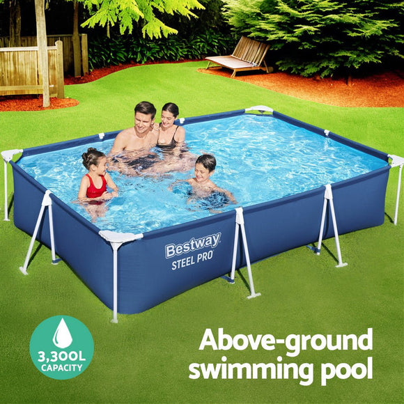 Bestway Swimming Pool 300x201x66cm Steel Frame Above Ground Pools w/ Filter Pump 3300L - RnR Galore