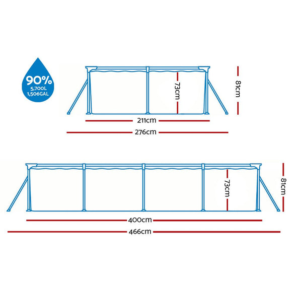 Bestway Swimming Pool 400x211x81cm Steel Frame Above Ground Pools w/ Filter Pump 5700L - RnR Galore