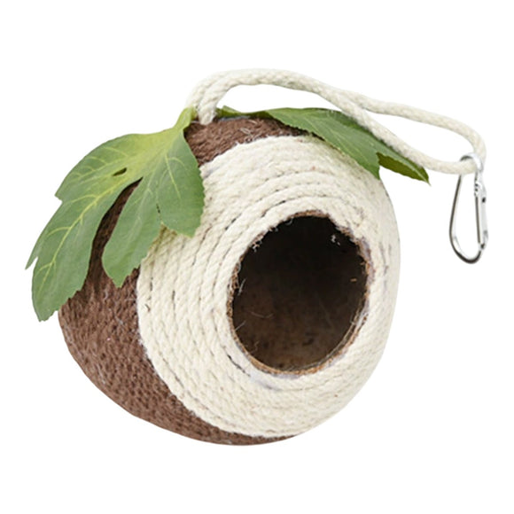 Bird Nest Parrot Nest Coconut Shell Braided Twine Colourful Cage Hanging Bed - White - Brown - Screw Model - RnR Galore