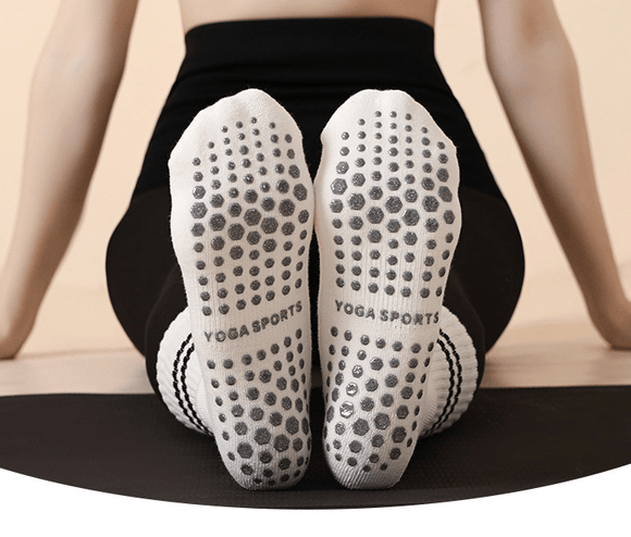 Black (3 - Pack) Unisex Striped Non - Slip Grip Socks - Cotton Crew Socks for Yoga, Pilates & Home Workouts - RnR Galore