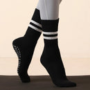 Black (3 - Pack) Unisex Striped Non - Slip Grip Socks - Cotton Crew Socks for Yoga, Pilates & Home Workouts - RnR Galore