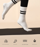 Black (3 - Pack) Unisex Striped Non - Slip Grip Socks - Cotton Crew Socks for Yoga, Pilates & Home Workouts - RnR Galore