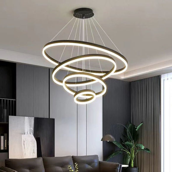 Black 3 Rings Minimalist LED Pendant Light Adjustable Circular Chandelier - RnR Galore