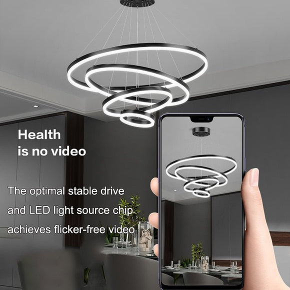 Black 3 Rings Minimalist LED Pendant Light Adjustable Circular Chandelier - RnR Galore