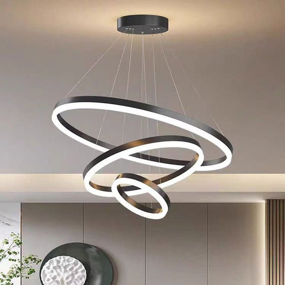 Black 5 Rings Minimalist LED Pendant Light Adjustable Circular Chandelier - RnR Galore