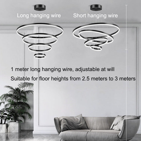 Black 5 Rings Minimalist LED Pendant Light Adjustable Circular Chandelier - RnR Galore