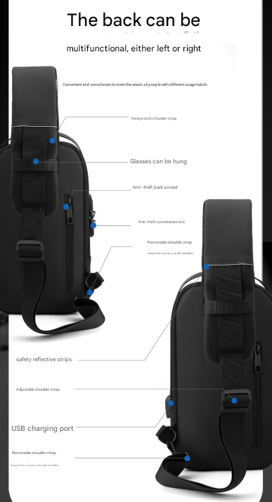 Black and Brown Men's Anti - Theft Crossbody Sling Bag with USB Charging Port & Combination Lock - RnR Galore