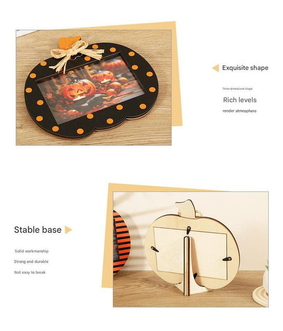 Black and Orange Stripes Pattern Festive Pumpkin Photo Frame - Rustic Halloween Tabletop Picture Holder - RnR Galore