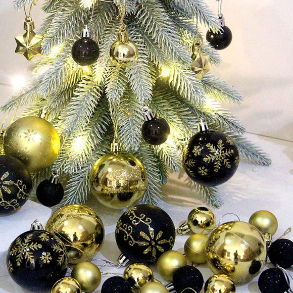 Black and red 44 - Piece Assorted Christmas Baubles Set with Elegant Designs in Wooden Gift Box - 3 - 6cm Decorative Ornaments for Tree, Home & Holiday Display - RnR Galore
