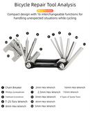 Black and Silver 16 in 1 Bicycle Repair Multi Tool - Compact Folding Bike Tool Kit with Chain Breaker for MTB Road Cycling - RnR Galore