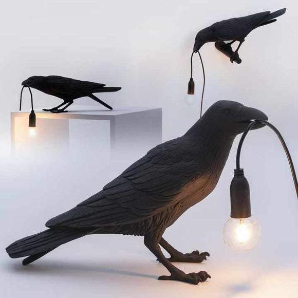 Black Bird Right Wall Lamp Nordic Resin Bird Wall Lamp - Creative Animal Bedside Decorative USB Night Light, Stylish Bird Perched Lamp for Bedroom and Living Room - RnR Galore