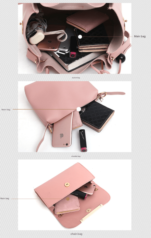 Black Chic 3 - Piece Women's Handbag Set - PU Leather Tote, Crossbody Bag & Clutch Purse - RnR Galore