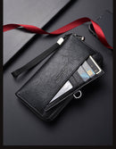 Black Classic Long Zipper Wallet Clutch - Large Capacity PU Leather Phone & Card Holder with Wrist Strap - RnR Galore