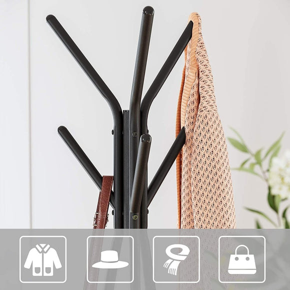 Black Coat Rack Stand Industrial Style 2 Shelves Clothes - RnR Galore