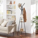 Black Coat Rack Stand Industrial Style 2 Shelves Clothes - RnR Galore