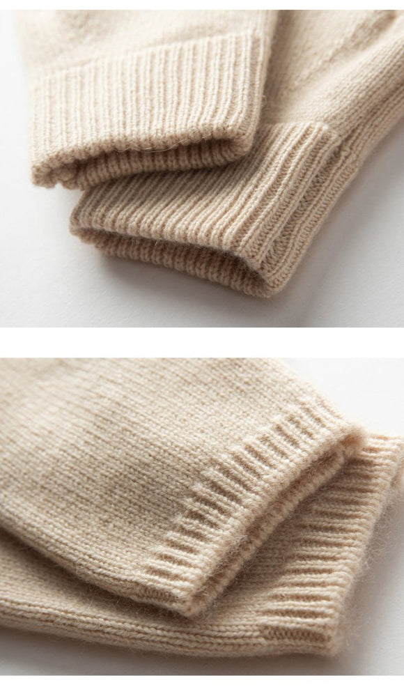 Black Color Block Cashmere Fingerless Gloves for Women Autumn Winter Outdoor Cold Protection Warm Knitted Gloves - RnR Galore