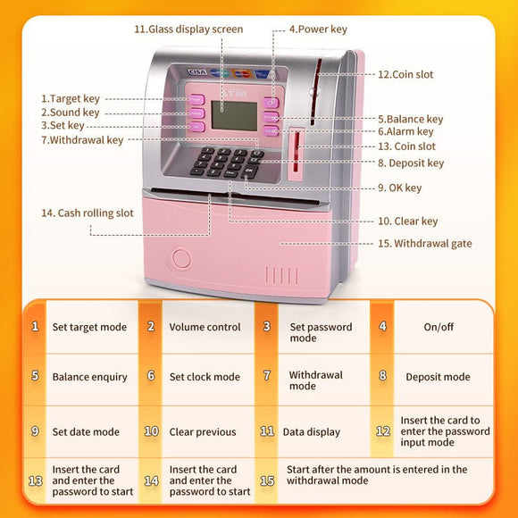 Black Digital ATM Savings Bank for Kids - Electronic Piggy Bank with PIN & Card for Real Money - RnR Galore