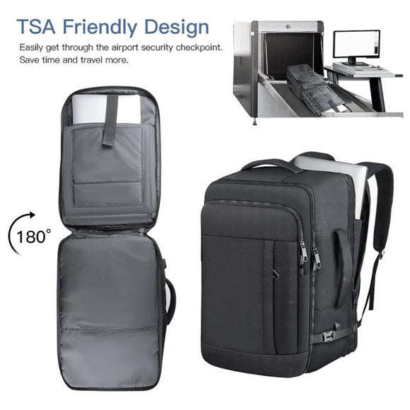 Black Expandable 17 - Inch Laptop Travel Backpack with USB Port - Durable TSA Friendly Carry - on Luggage Bag - RnR Galore