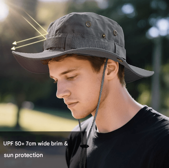Black Foldable Wide Brim Sun Hat Unisex Bucket Safari Cap Adjustable 56 - 60cm for Fishing Hiking Camping and Outdoor Travel - RnR Galore