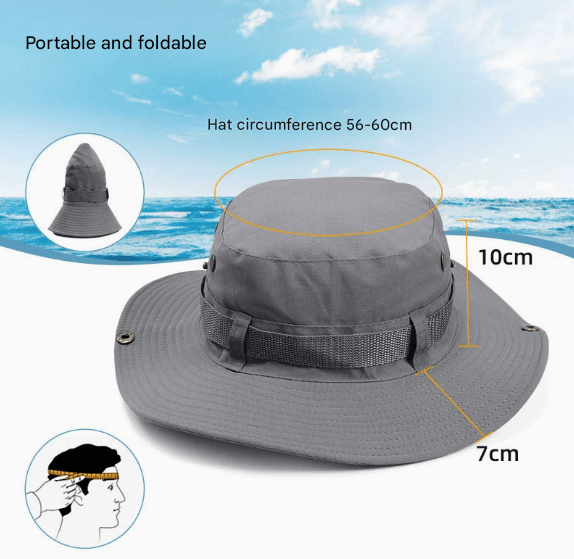 Black Foldable Wide Brim Sun Hat Unisex Bucket Safari Cap Adjustable 56 - 60cm for Fishing Hiking Camping and Outdoor Travel - RnR Galore