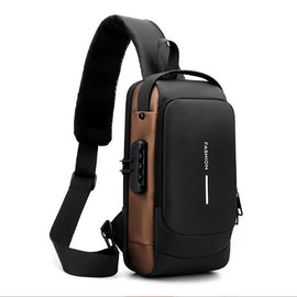 Black Gold Modern Anti - Theft Sling Bag for Men - Crossbody Backpack with USB Port & Combination Lock - RnR Galore